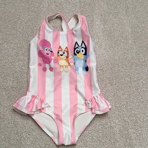 H&M Bluey Pink and White Striped Swimsuit 3/4t